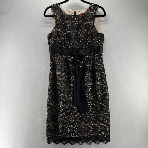 JS Collections Dress Size 6 Sheath Lace Overlay Knee Length Sleeveless Black - Picture 1 of 12